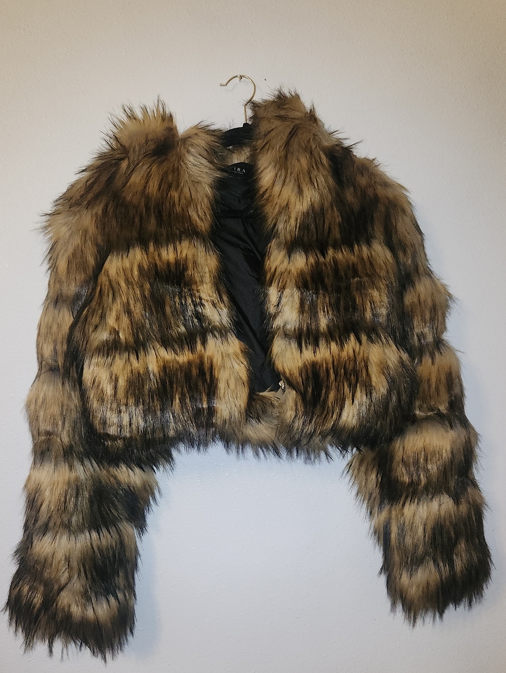 AKIRA Faux Fur Cropped Jacket in Brown and Black